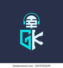 GK Microphone Logo Design for Audio, Music, and Podcast Branding - Letter GK Logo Professional Vector Illustration for Creative Industries