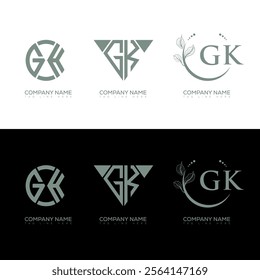 GK minimalist and classic logo set design. GK monogram circle shape vector. GK unique design.
