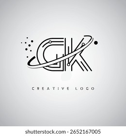GK Orbit Monogram Logo – Futuristic Minimal Letter mark with Circular Line Art, Tech-Inspired Dots and Space Motion Concept for Modern Branding Identity