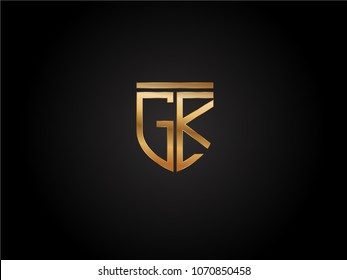 GK shield shape Letter Design in gold color