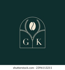 GK Einzigartige und einfache Logo-Design-Kombination aus Buchstaben und Kaffeebohne
