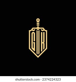 GK vintage shield and sword initial logo in high quality professional design that will print well across any print media