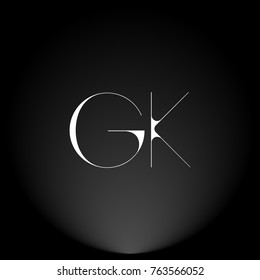 GK White thin minimalist LOGO Design with Highlight on Black Background.