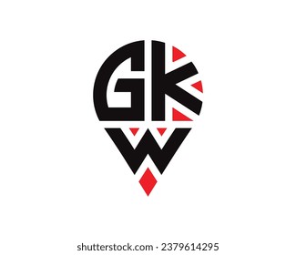 GKW letter location shape logo design. GKW letter location logo simple design.