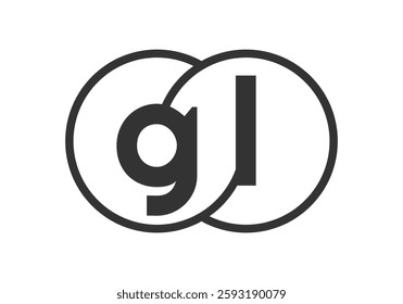 GL business company emblem with outline rounds and letters g l. Logo template of two merged circles for brand identity, logotype. Vector Infinity symbol  and technology sign.