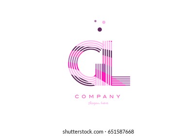 gl g l alphabet letter logo pink purple line font creative text dots company vector icon design template