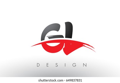 GL G L Brush Logo Letters Design with Red and Black Colors and Brush Letter Concept.