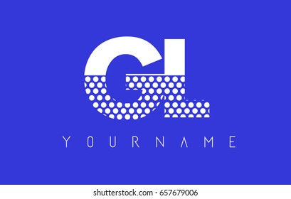 GL G L Dotted Pattern Letter Logo Design Vector with Blue Background.