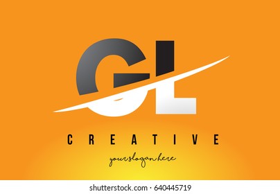 GL G L Letter Modern Logo Design with Swoosh Cutting the Middle Letters and Yellow Background.