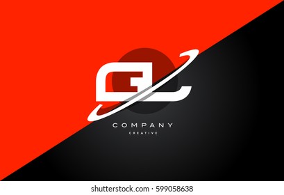 gl g l  red black white technology swoosh alphabet company letter logo design vector icon template 