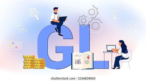 GL General Ledger Accounting general ledger Expenses vector illustration Bookkeeping accounts concept Calculator on financial statement and balance sheet annual