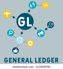 GL - General Ledger acronym. business concept background.  vector illustration concept with keywords and icons. lettering illustration with icons for web banner, flyer, landing pag