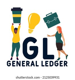 GL - General Ledger acronym. business concept background.  vector illustration concept with keywords and icons. lettering illustration with icons for web banner, flyer, landing pag