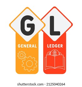 GL - General Ledger acronym. business concept background.  vector illustration concept with keywords and icons. lettering illustration with icons for web banner, flyer, landing pag