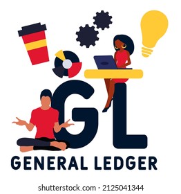 GL - General Ledger acronym. business concept background.  vector illustration concept with keywords and icons. lettering illustration with icons for web banner, flyer, landing pag