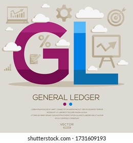 GL (general ledger), letters and icons. Vector illustration.