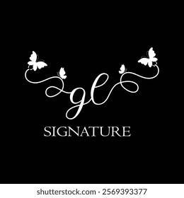 GL Handwritten initial letter, GL simple signature vector logo with butterfly shape variation, beauty, photography letter logo design. G L