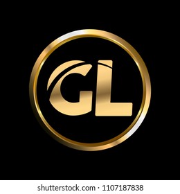 GL initial circle company logo gold black background