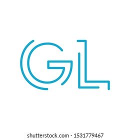 GL initial letter logo gl, lg, Blue graphic element for typography style, minimalistic letter design. Editable stroke. Stock vector illustration isolated on white background.