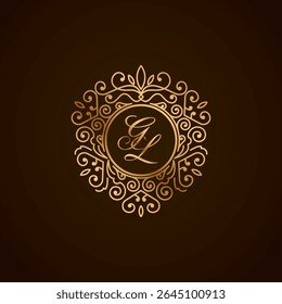 Logotipo da letra inicial do GL com forma do coração do ornamento	