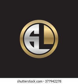 GL initial letters circle elegant logo golden silver black background