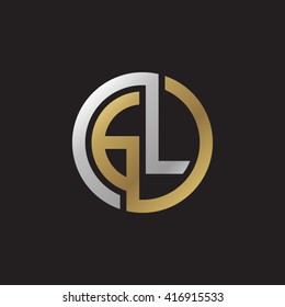 GL initial letters loop linked circle elegant logo golden silver black background