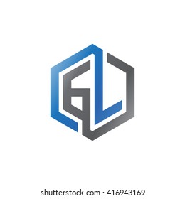 GL initial letters loop linked hexagon logo black gray blue