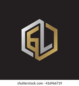 GL initial letters looping linked hexagon elegant logo golden silver black background