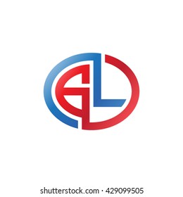 GL initial letters looping linked ellipse logo red blue