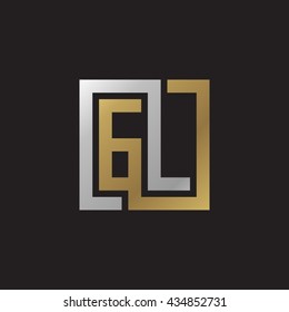 GL initial letters looping linked square elegant logo golden silver black background