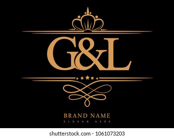 G&L Initial logo, Ampersand initial logo gold with crown and classic pattern