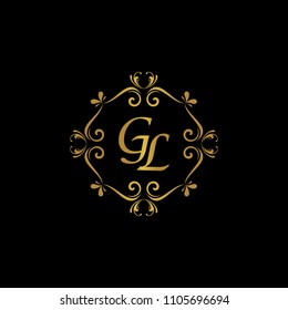 GL Initial logo. Ornament ampersand monogram golden logo black background