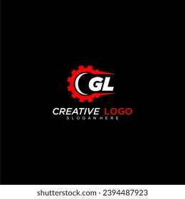 GL initial monogram for automotive logo with gear wheel image design vector