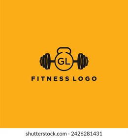 GL initial monogram for fitnes or gym logo with creative barbell design