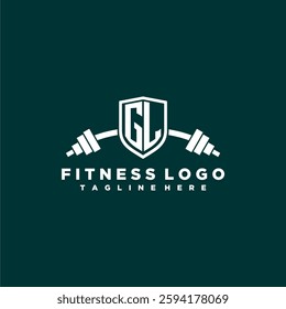 GL initial monogram for fitnes or gym logo with creative shield and barbell design