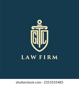 GL initial monogram for law firm with sword and shield logo image