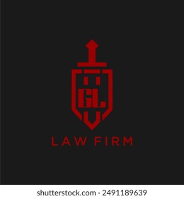 Monograma inicial de GL para bufete de abogados con Imagen de logotipo de espada y escudo