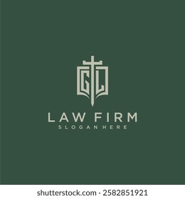 GL initial monogram for law firm with sword and shield logo image