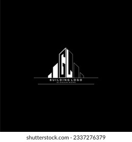 GL initial monogram logo for real estate with building style