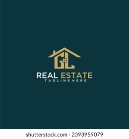 GL initial monogram logo for real estate with home shape creative design