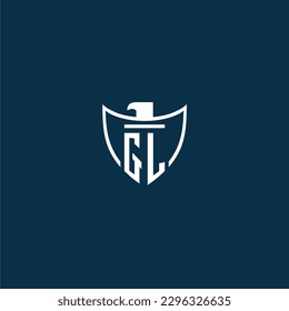 GL initial monogram logo for shield with eagle image vector design