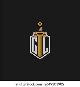 Monograma inicial GL para imagem de estilo escudo e espada