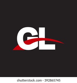 GL initial overlapping swoosh letter logo white red black background