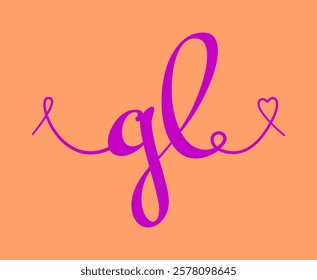 GL initial wedding monogram calligraphy vector illustration. Hand drawn lettering g and l love logo design for valentines day poster, greeting card, photo album, banner print or tattoo.