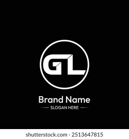 Design do logotipo da letra GL. Fundo preto.