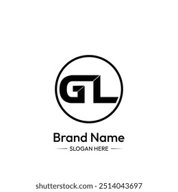 Design do logotipo da letra GL. Fundo Branco.