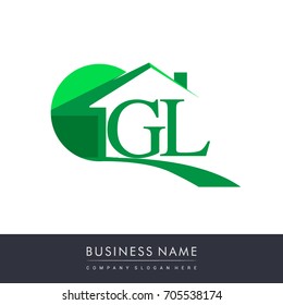 GL letter roof shape logo green, initial logo AB with house icon, business logo and property developer.