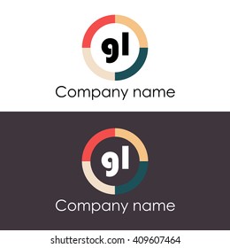 GL letters business logo icon design template. Vector with four colors circle