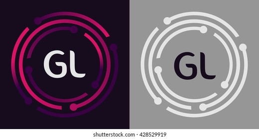 GL letters business logo icon design template elements in abstract background logo, design identity in circle, alphabet letter