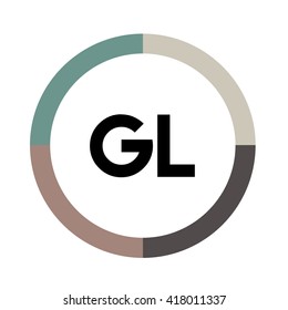 GL letters, four colors in abstract background logo, design identity in circle, alphabet letter